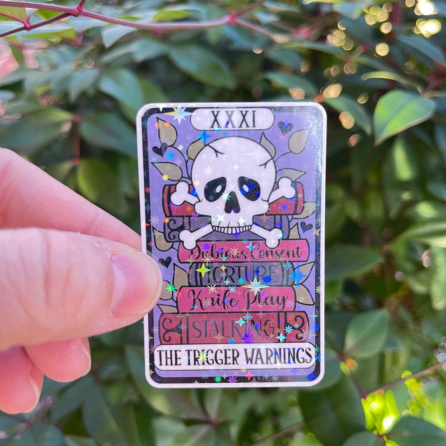 Tarot Card The Trigger Warnings Book Sticker - Book Lover - Smut - Booktok - bookish Sticker - kindle sticker - e-reader - Holographic
