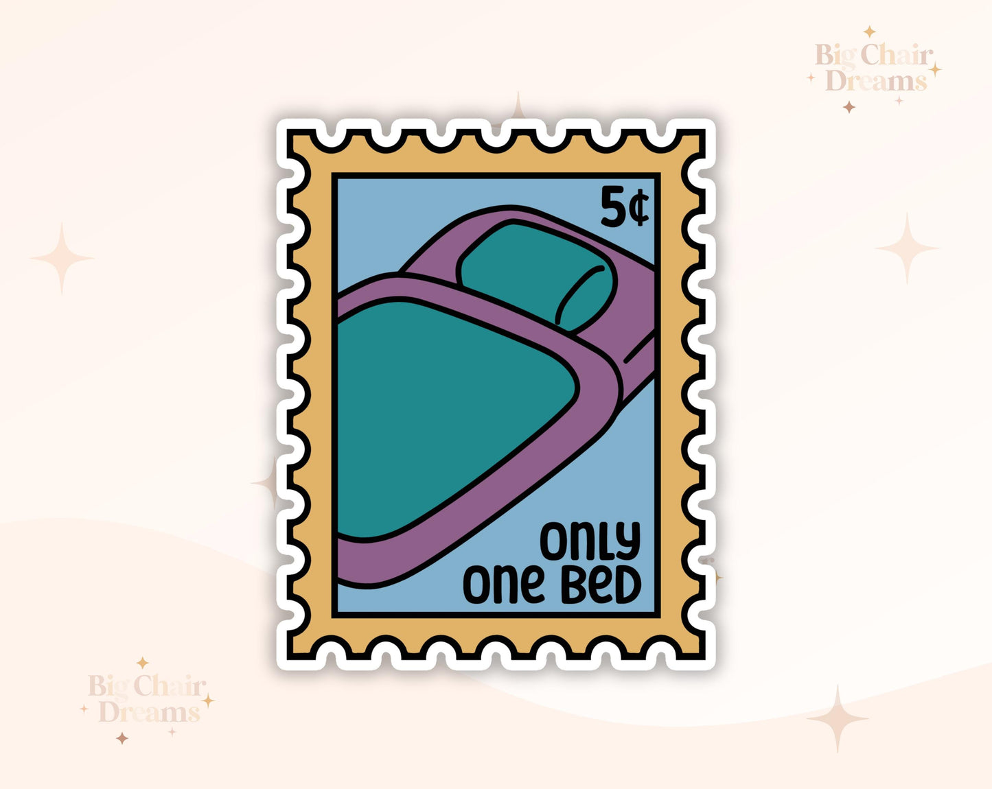 Only One Bed Stamp Sticker - Book Lover - Smut - Booktok - bookish Sticker - kindle sticker - e-reader - Booktrope Sticker
