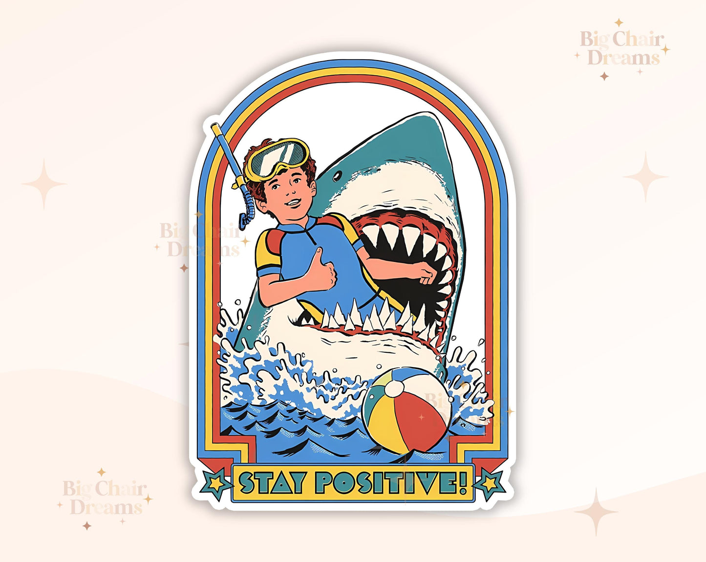 Stay Positive Shark Boy Sticker - Anxiety - Self Help - Emotional Support