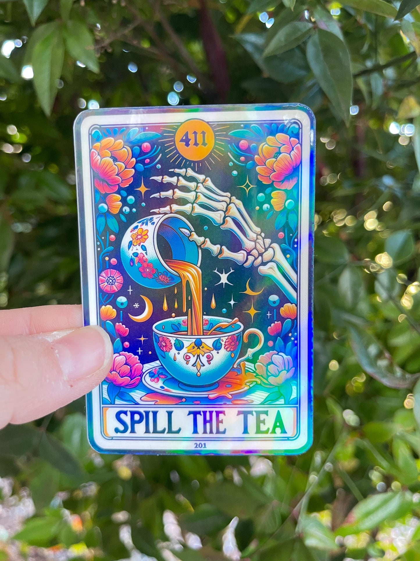 Tarot Card Spill The Tea Sticker - Holographic - Gossip - News