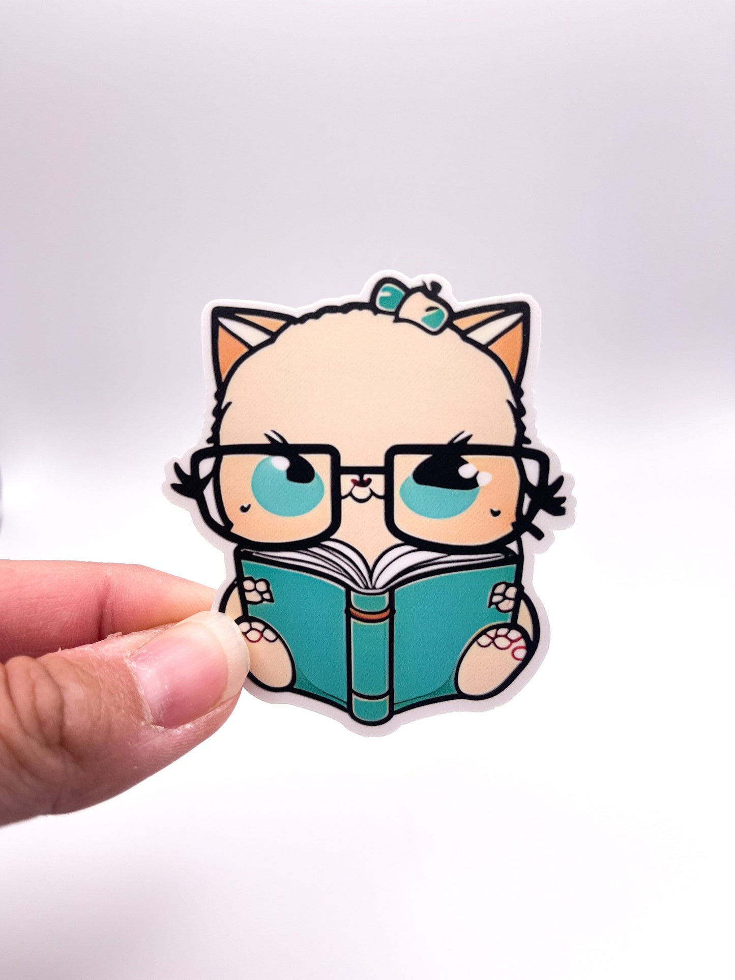 Girlie Cat Reading a Book Sticker