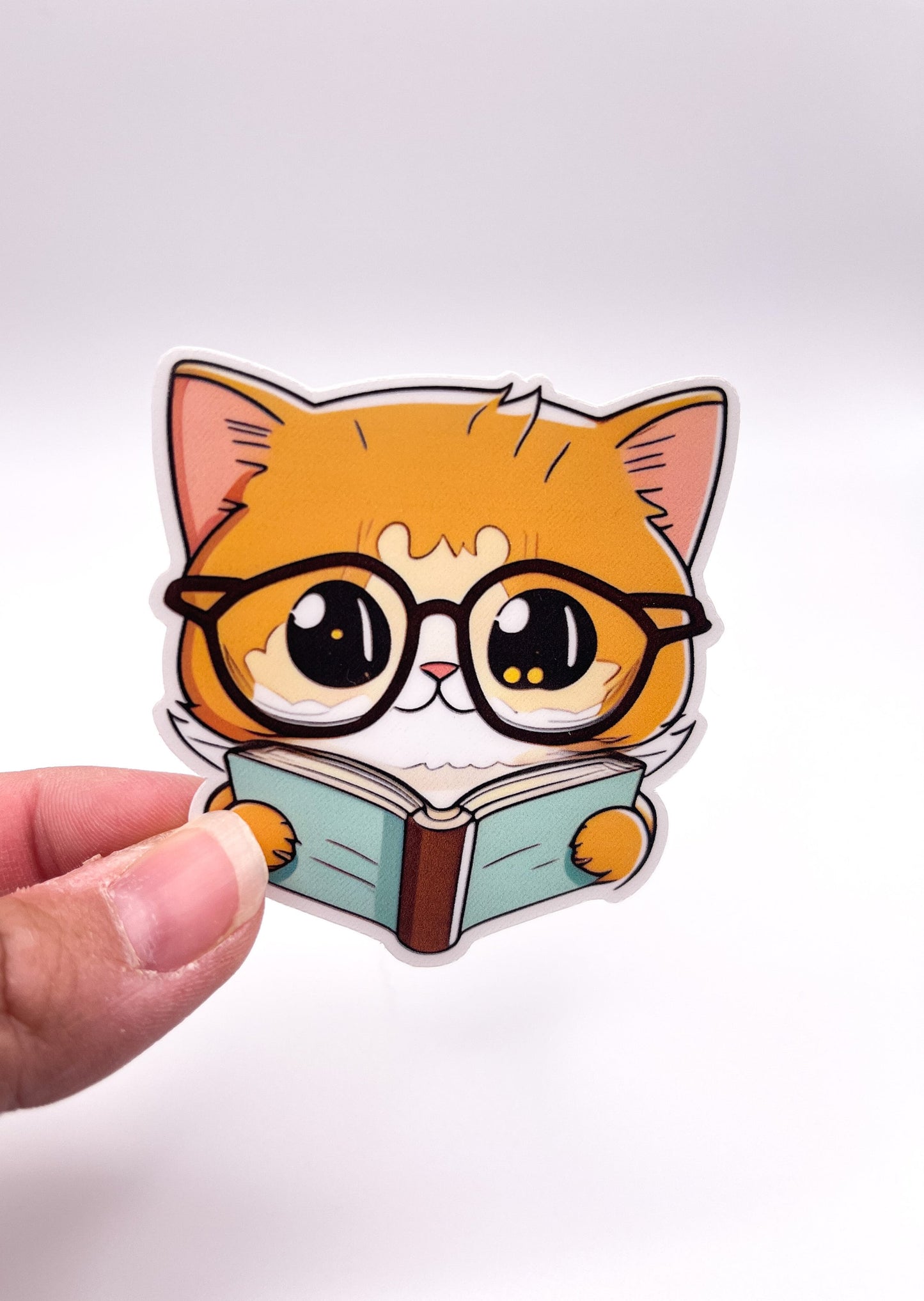 Orange Cat Reading a Book Sticker