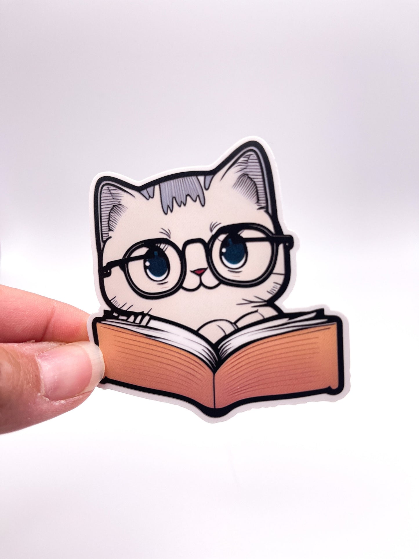 Gray Cat Reading a Book Sticker
