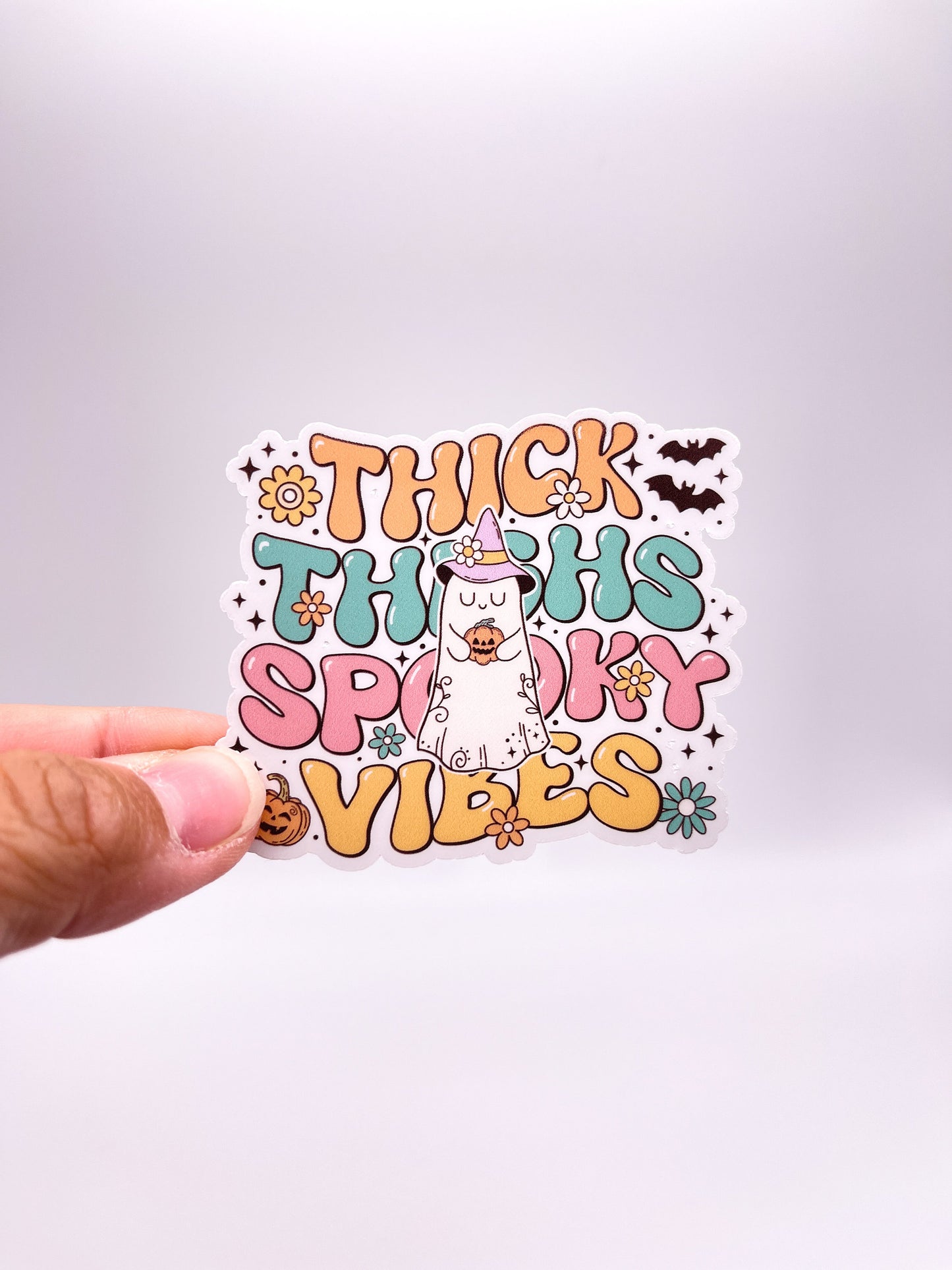 Thick Thighs Spooky Vibes Ghost Sticker - Halloween - Freaky - Smutty