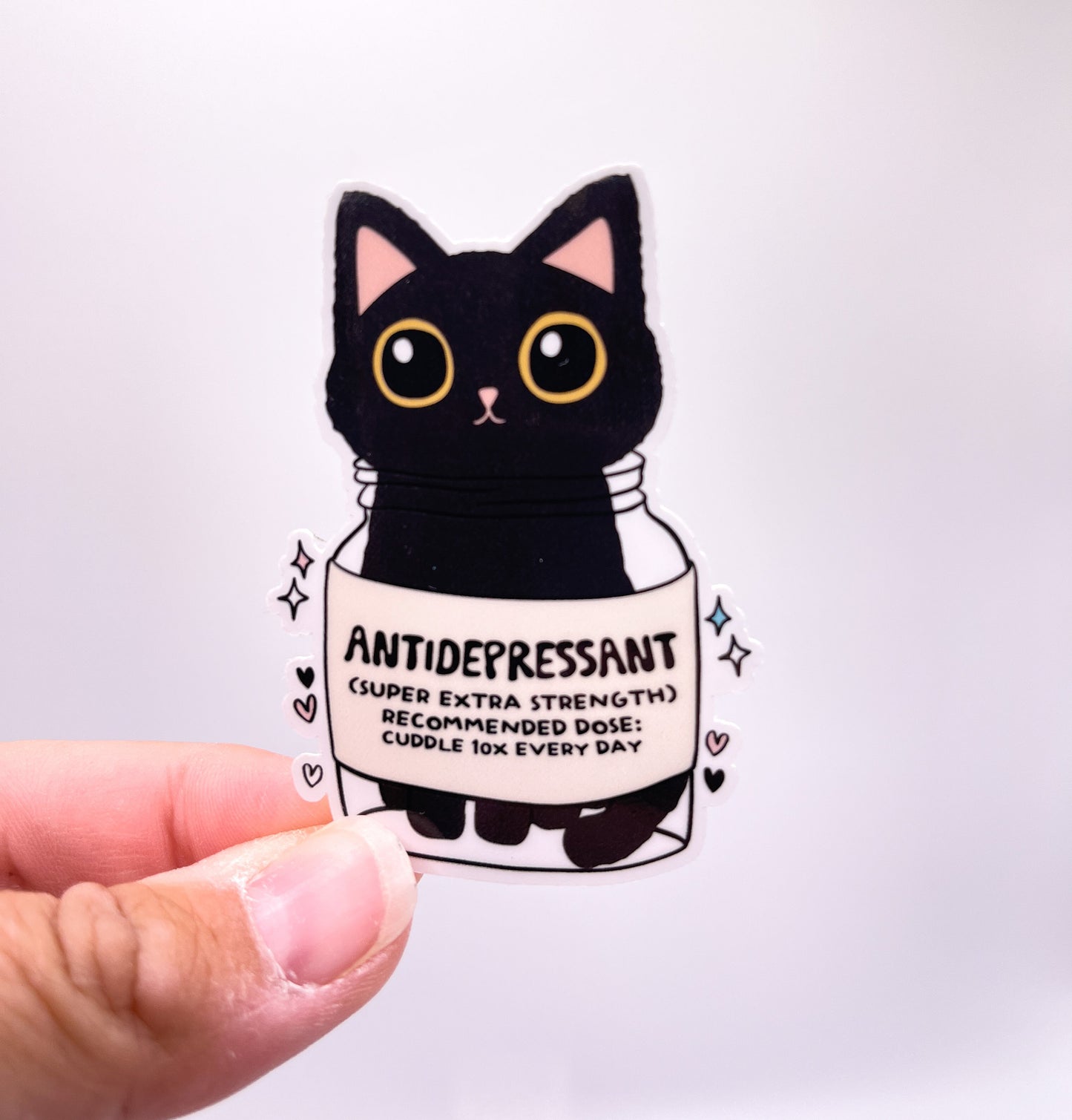 Antidepressant Black Cat Sticker - Emotional Support - Black Cat - Self Help