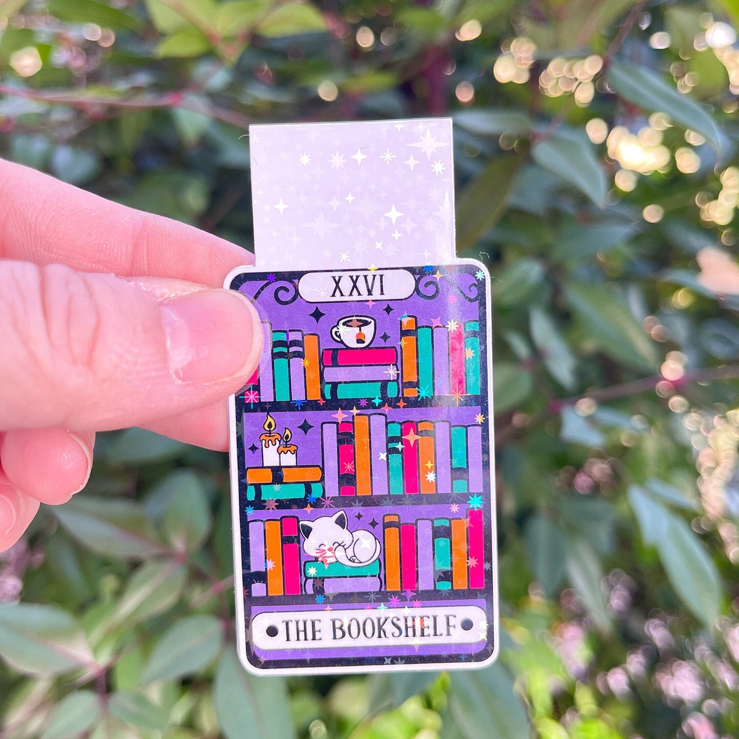 Tarot Card Cat Bookshelf Magnetic Bookmark - Book Lover - Booktok - Holographic