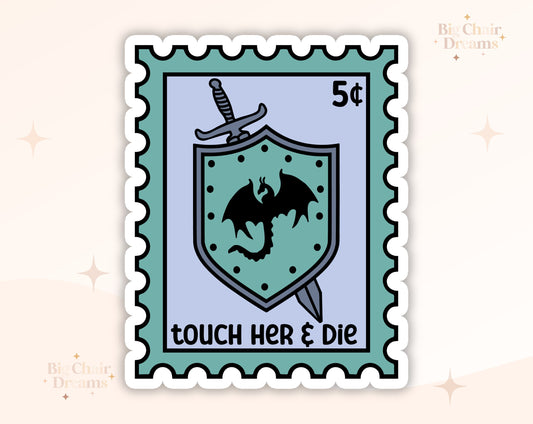 Touch Her and Die Stamp Sticker - Book Lover - Smut - Booktok - bookish Sticker - kindle sticker - e-reader - Booktrope Sticker