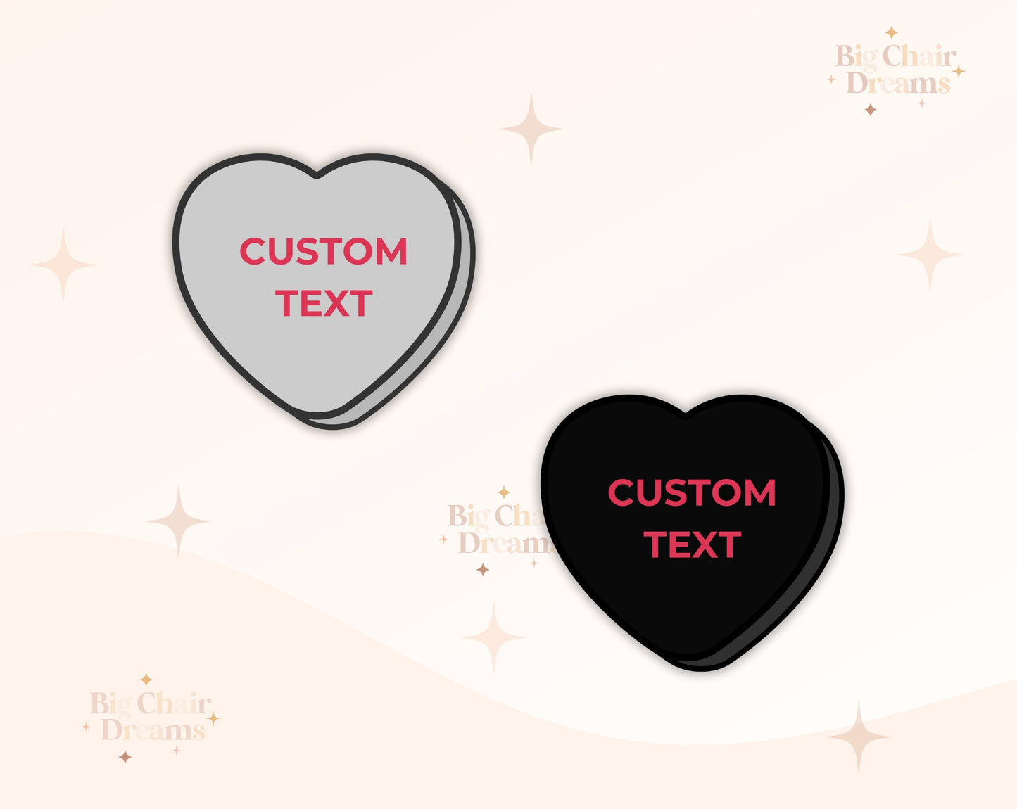 Black and Gray Custom Candy Heart Stickers - Holographic - Personalized Candy Hearts - Booktrope Hearts - Morally Grey