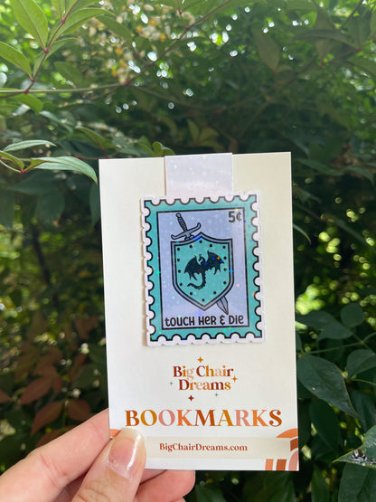 Touch Her and Die Stamp Magnetic Bookmark - Book Lover - Smut - Booktok - bookish Sticker