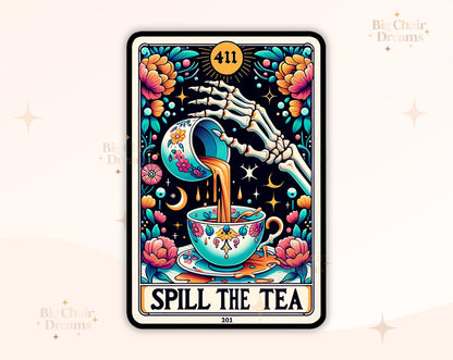 Tarot Card Spill The Tea Sticker - Holographic -  Gossip - News