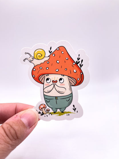 Mushroom Guy Snail Sticker - Mushroom Lover - Cottagecore