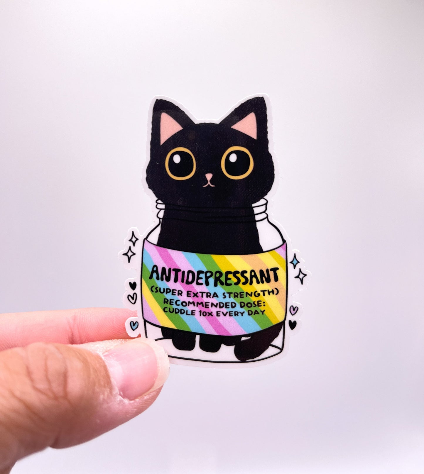 Rainbow Antidepressant Black Cat Sticker - Emotional Support - Black Cat - Self Help