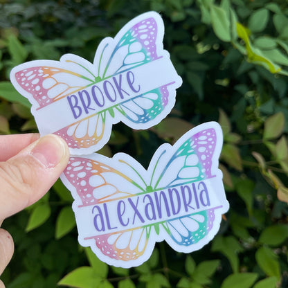 Customized Watercolor Butterfly Name Sticker - Butterfly - Personalized - Gift - Stocking Stuffer