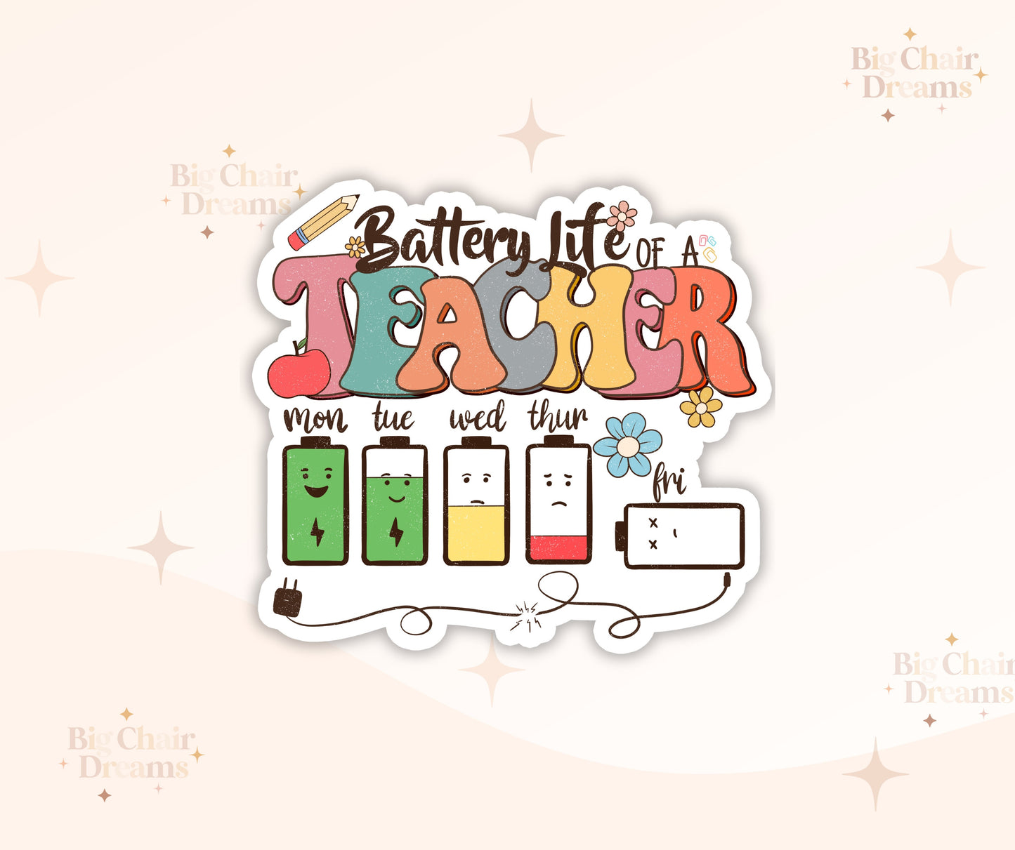 Battery Life of a Teacher - Teachers - Love to Teach - Teacher Gifts - Tired Teachers