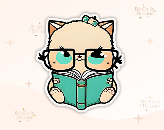 Girlie Cat Reading a Book Sticker