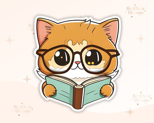 Orange Cat Reading a Book Sticker