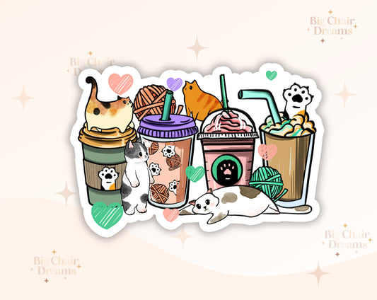 Coffee and Cat Sticker - Emotional Support - Cat Love - Cattok