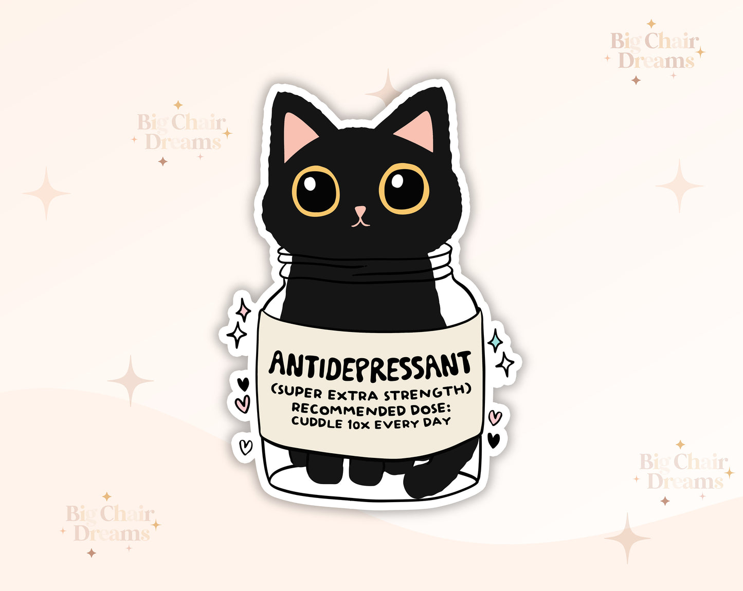 Antidepressant Black Cat Sticker - Emotional Support - Black Cat - Self Help