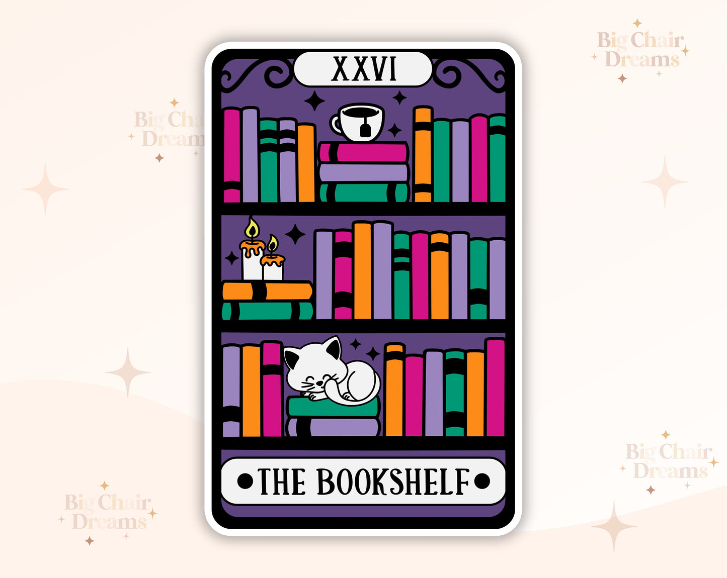 Tarot Card The Bookshelf Sticker - Book Lover - Holographic - Booktok - Cat Lover