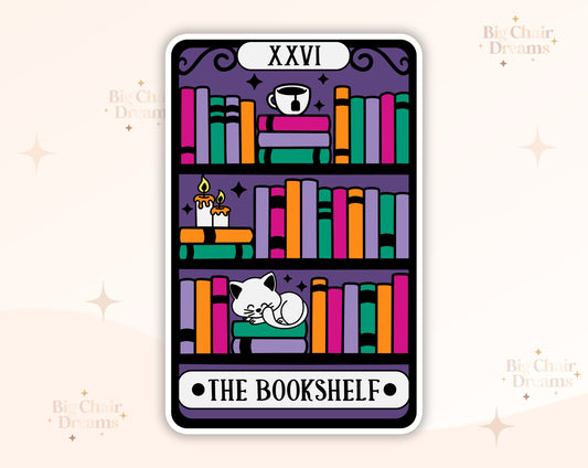 Tarot Card The Bookshelf Sticker - Book Lover - Holographic - Booktok - Cat Lover