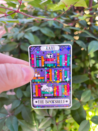 Tarot Card The Bookshelf Sticker - Book Lover - Holographic - Booktok - Cat Lover