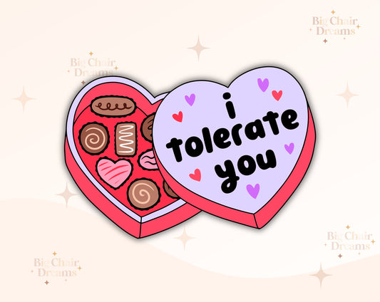 I Tolerate You Chocolate Box Valentine's Sticker - Funny Valentines - Candy Stickers - Valentine's Stickers