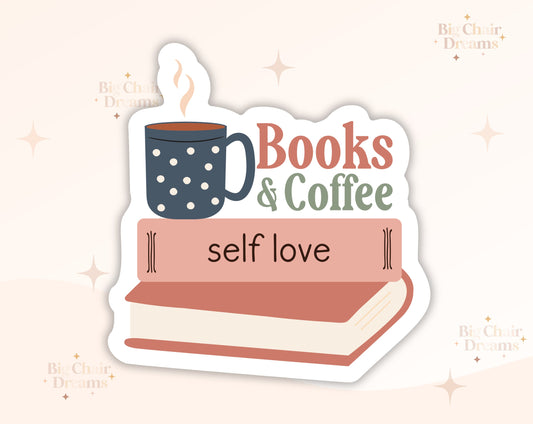 Books and Coffee Self Love Sticker