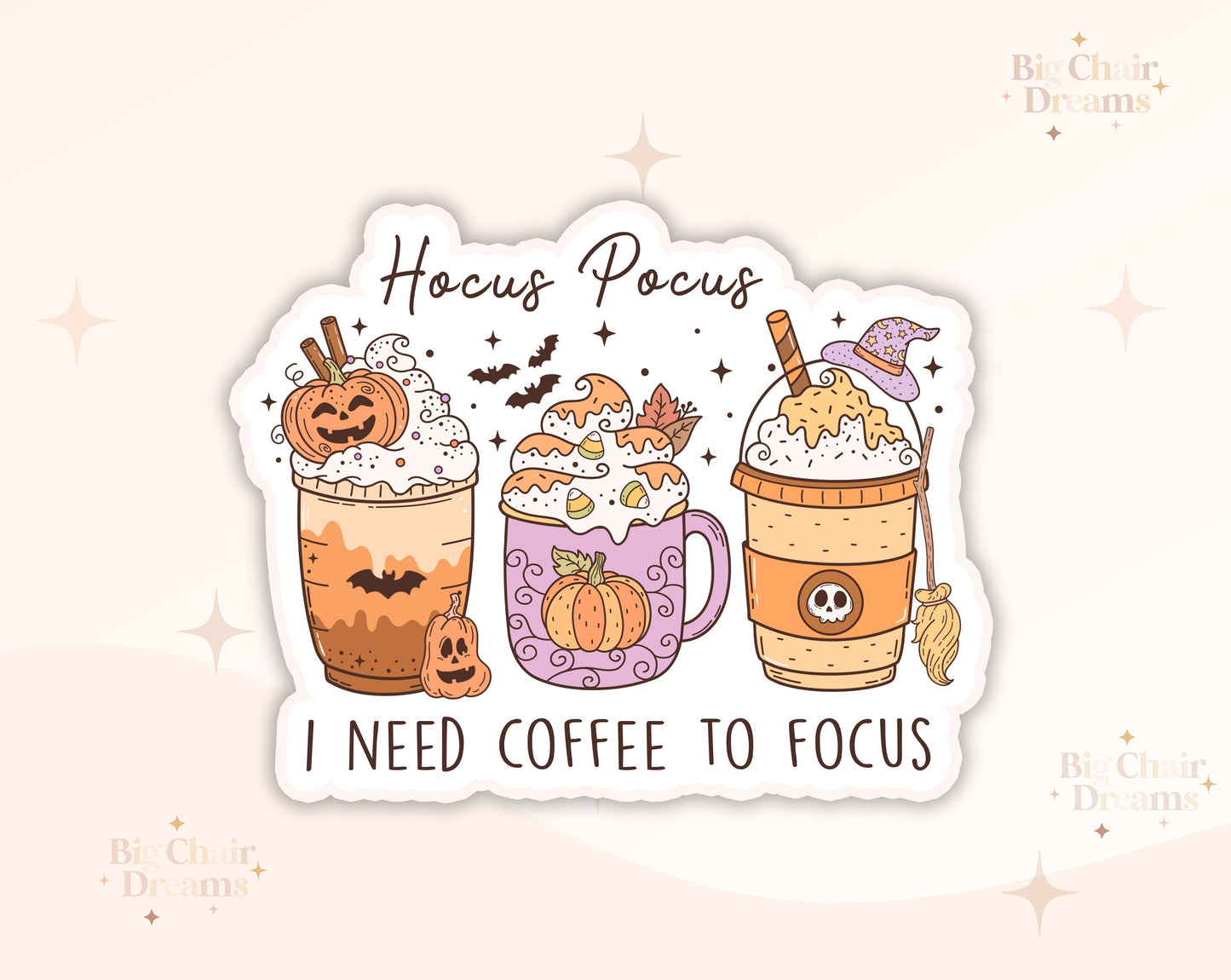 Hocus Pocus "I need coffee to focus"  Sticker - Halloween - Coffee - Pumpkin Spice