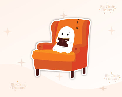 Armchair Ghost Reading Sticker - Halloween Sticker - Ghosts - Skulls - Pumpkins - Booktok