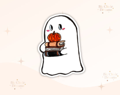 Ghost Holding Books Sticker - Halloween Sticker - Ghosts - Skulls - Pumpkins - Booktok