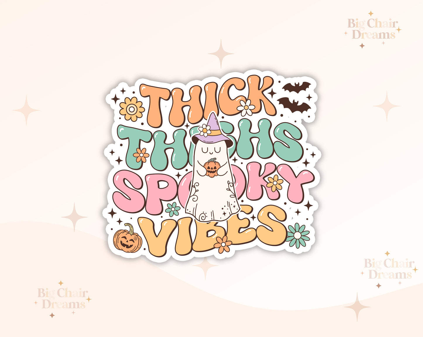 Thick Thighs Spooky Vibes Ghost Sticker - Halloween - Freaky - Smutty